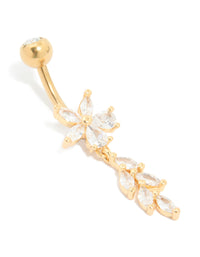 Gold Plated Surgical Steel Cubic Zirconia Floral Vine Drop Belly Bar - link has visual effect only