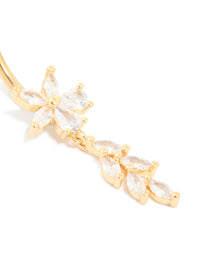 Gold Plated Surgical Steel Cubic Zirconia Floral Vine Drop Belly Bar - link has visual effect only