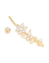 Gold Plated Cubic Zirconia Large Flower Vine Drop Belly Bar - link has visual effect only