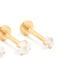 Gold Plated Surgical Steel Cubic Zirconia Flat Back Earrings 3-Pack - link has visual effect only