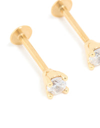 Gold Plated Surgical Steel Cubic Zirconia Flat Back Studs 3 MM - link has visual effect only