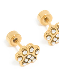Kids Gold Plated Surgical Steel Cubic Zirconia Paw Flat Back Studs - link has visual effect only