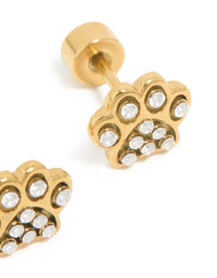 Kids Gold Plated Surgical Steel Cubic Zirconia Paw Flat Back Studs - link has visual effect only
