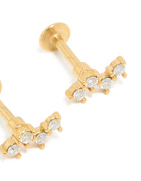 Kids Gold Plated Surgical Steel Cubic Zirconia Fine Zigzag Flat Back Studs - link has visual effect only