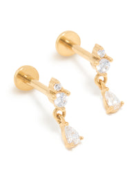 Kids Gold Plated Surgical Steel Cubic Zirconia Marquise Drop Flat Back Studs - link has visual effect only