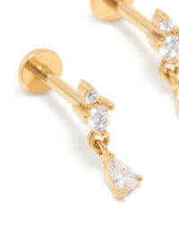 Kids Gold Plated Surgical Steel Cubic Zirconia Marquise Drop Flat Back Studs - link has visual effect only