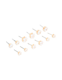 Gold Cubic Zirconia Multi-Sized Stud Earrings 6-Pack - link has visual effect only