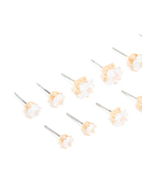 Gold Cubic Zirconia Multi-Sized Stud Earrings 6-Pack - link has visual effect only