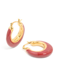 Waterproof Gold Plated Stainless Steel Long Red Enamel Hoop Earrings - link has visual effect only