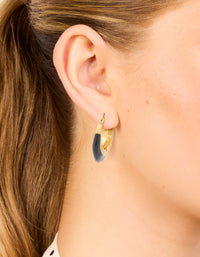 Waterproof Gold Plated Stainless Steel Black Enamel Short Hoop Earrings - link has visual effect only