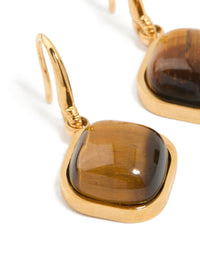Waterproof Gold Plated Stainless Steel Tiger's Eye Semi Precious Stone Earrings - link has visual effect only