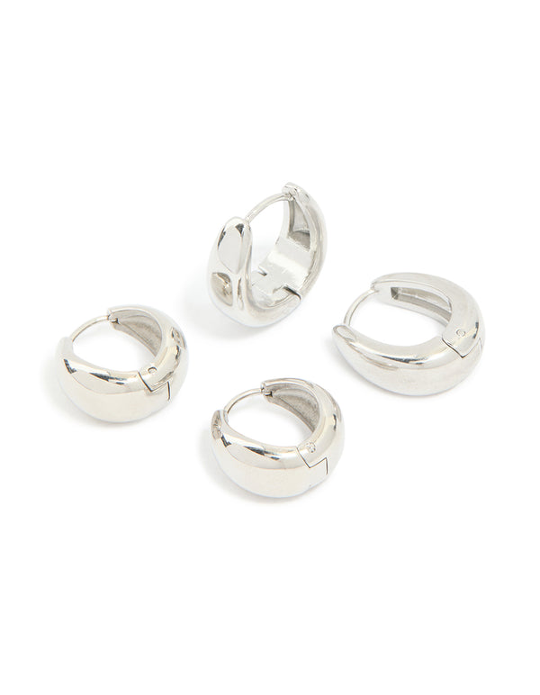 Waterproof Stainless Steel Chunky Huggie Earrings 2 Pack