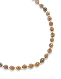 Waterproof Gold Plated Stainless Steel Tigers Eye Semi Precious Stone Beaded Short Necklace - link has visual effect only