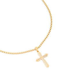 Waterproof Gold Plated Stainless Steel Cubic Zirconia Pavé Cross Necklace - link has visual effect only