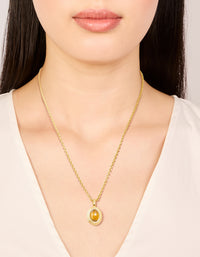 Waterproof Gold Plated Stainless Steel Tiger's Eye semi Precious Stone Pendant Necklace - link has visual effect only
