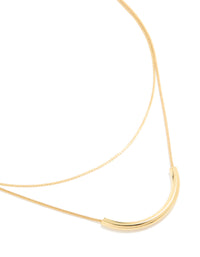 Waterproof Gold Plated Stainless Steel Curved Bar & Chain Layered Necklace - link has visual effect only