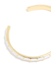 Waterproof Gold Plated Stainless Steel White Enamel Bamboo Wrist Cuff - link has visual effect only
