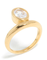 Waterproof Gold Plated Stainless Steel Cubic Zirconia Oval Bezel Ring - link has visual effect only