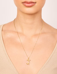 Waterproof Gold Plated Stainless Steel Bamboo Letter J Necklace - link has visual effect only