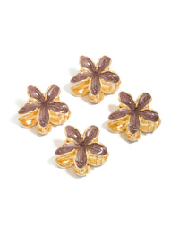 Gold Small Brown Frangipani Flower Claw Clips 4-Pack - link has visual effect only