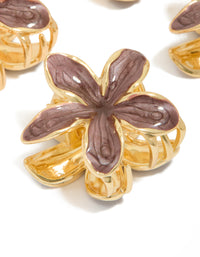 Gold Small Brown Frangipani Flower Claw Clips 4-Pack - link has visual effect only