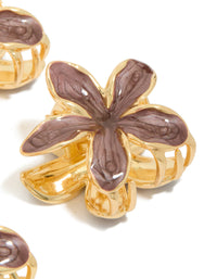 Gold Small Brown Frangipani Flower Claw Clips 4-Pack - link has visual effect only