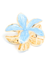 Gold Light Blue Enamel Frangipani Flower Claw Clip - link has visual effect only