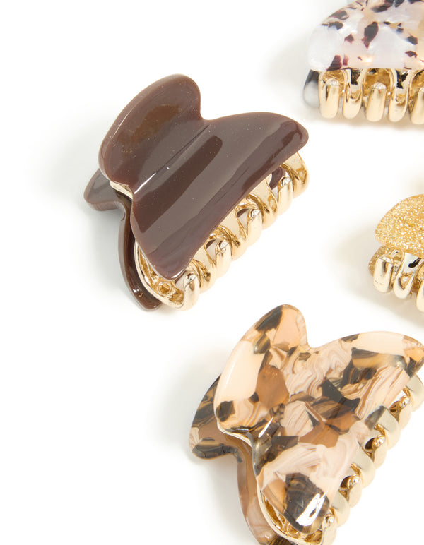 Brown & Gold Acrylic Claw Clips 4-Pack