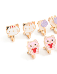 Kids Gold Pearl & Cat Clip On Earrings 5-Pack - link has visual effect only