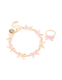 Kids Gold Bow Charms Bracelet & Bow Ring Set - link has visual effect only