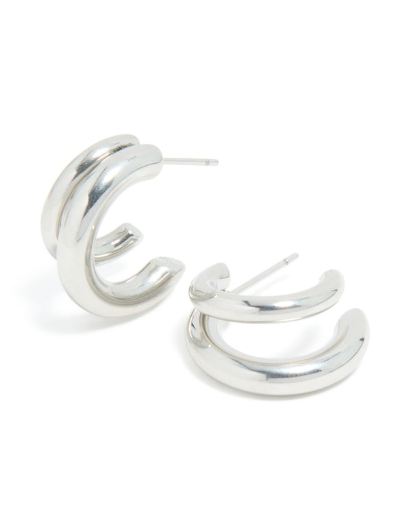 Waterproof Stainless Steel Double Illusion Open Hoop Earrings