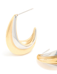 Waterproof Mixed Metal Plated Stainless Steel Small C Shaped Illusion Hoop Earrings - link has visual effect only