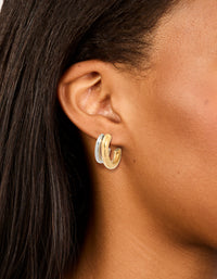 Waterproof Mixed Metal Plated Stainless Steel Double Illusion Hoop Earrings - link has visual effect only