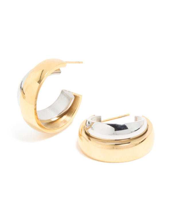 Waterproof Mixed Metals Plated Stainless Steel Small Illusion Hoop Earrings