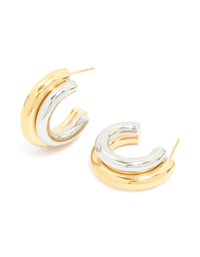 Waterproof Mixed Metal Plated Stainless Steel Double Illusion Hoop Earrings - link has visual effect only