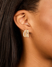 Waterproof Gold Plated Stainless Steel Cubic Zirconia Pave 4-Row Illusion Hoop Earrings - link has visual effect only