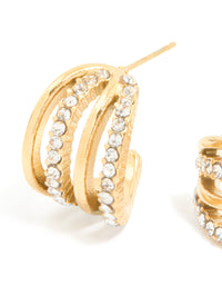 Waterproof Gold Plated Stainless Steel Cubic Zirconia Pave 4-Row Illusion Hoop Earrings - link has visual effect only