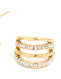 Waterproof Gold Plated Stainless Steel Cubic Zirconia Pave 4-Row Illusion Hoop Earrings - link has visual effect only