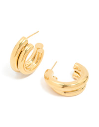Waterproof Gold Plated Stainless Steel Double Illusion Hoop Earrings - link has visual effect only