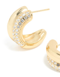 Waterproof Gold Plated Stainless Steel Cubic Zirconia Pave Illusion Hoop Earrings - link has visual effect only