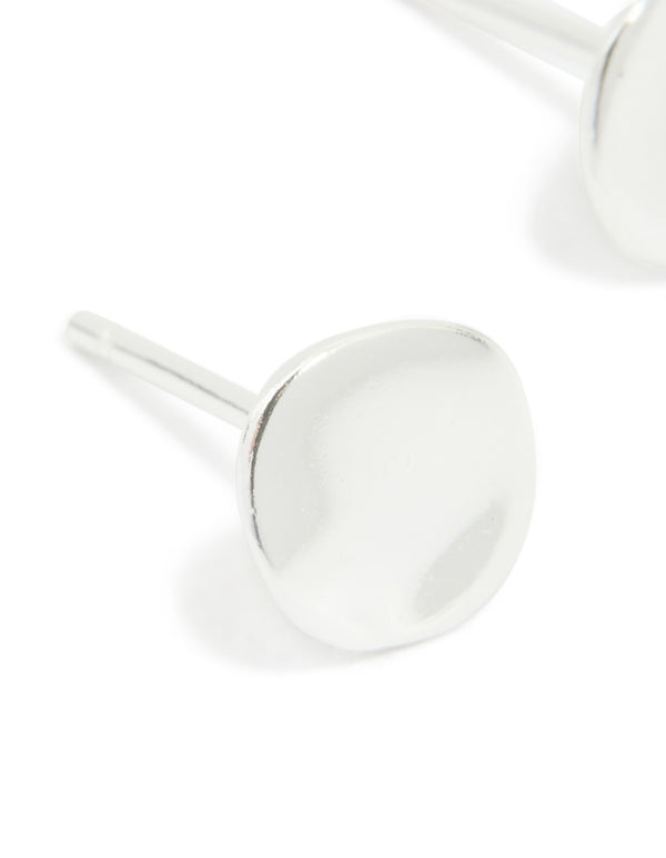 Sterling Silver Hammered Round Stud Earrings