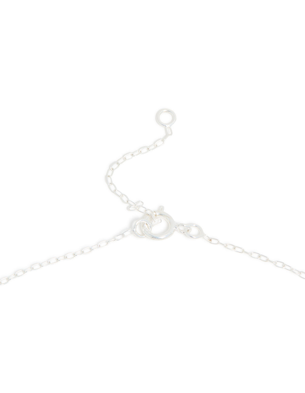 Highlighting sterling silver necklace with heart and pearl clasp detail view