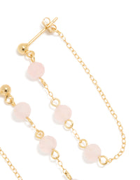Gold Plated Sterling Silver Pink Rose Quartz Semi Precious Stone Long Drop Earrings - link has visual effect only