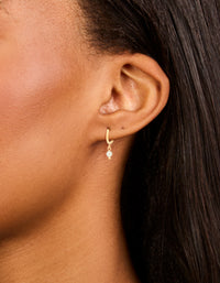 Gold Plated Sterling Silver Clear Quartz Semi Precious Stone Hoop Earrings - link has visual effect only