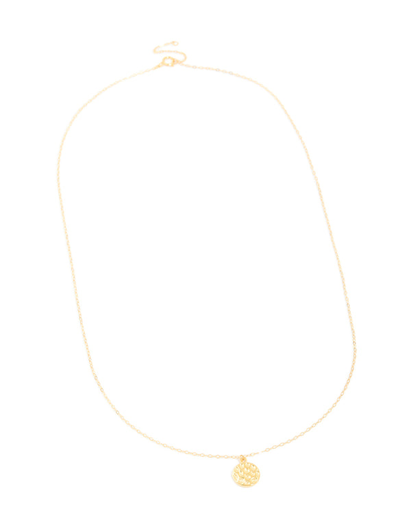 Gold Plated Sterling Silver Molten Round Pendant Necklace