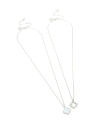 Waterproof Stainless Steel Diamante Flower Necklaces 2- Pack - link has visual effect only