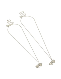 Showcasing heart locket pendant necklaces crafted from waterproof stainless steel in silver, available as a 2-pack front view - link has visual effect only
