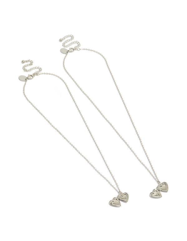 Showcasing heart locket pendant necklaces crafted from waterproof stainless steel in silver, available as a 2-pack front view