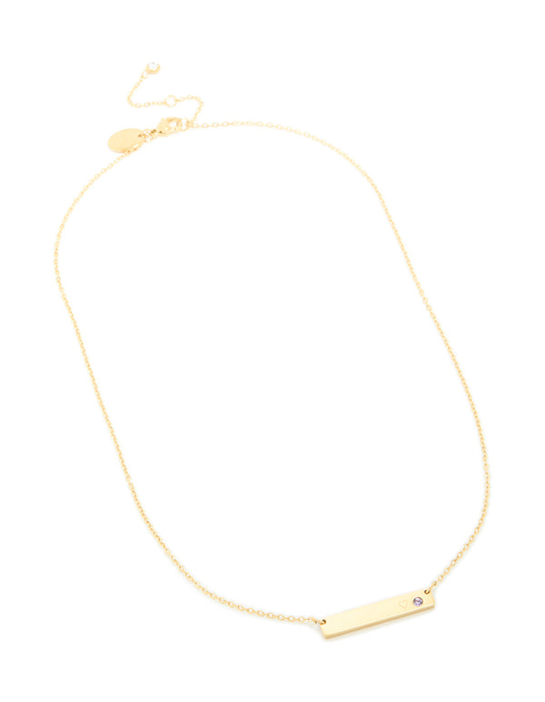 Waterproof Gold Plated Stainless Steel Cubic Zirconia Engravable Bar Necklace