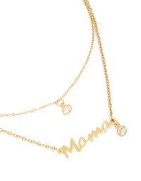 Waterproof Gold Plated Stainless Steel Cubic Zirconia Mama Layered Necklace - link has visual effect only